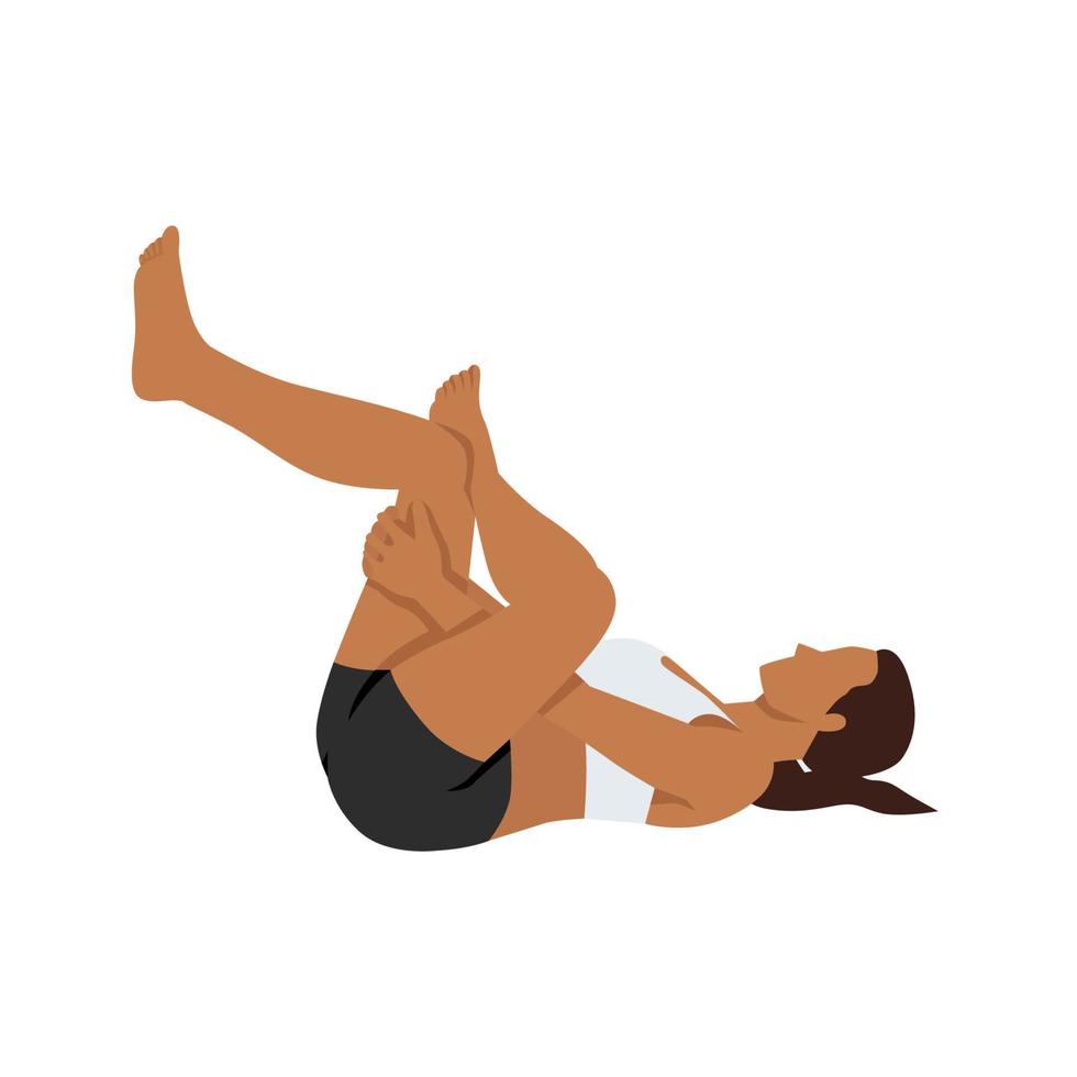 Woman doing Eye of the needle pose or Sucirandhrasana exercise. Flat vector illustration isolated on white background