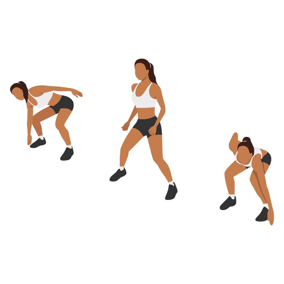 Woman doing Side shuffle exercise. Flat vector illustration isolated on white background