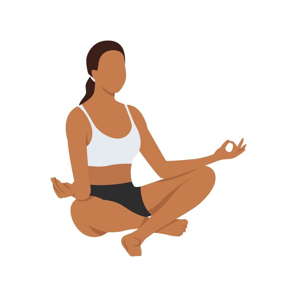 Woman doing easy pose sukhasana exercise. Flat vector illustration isolated on white background