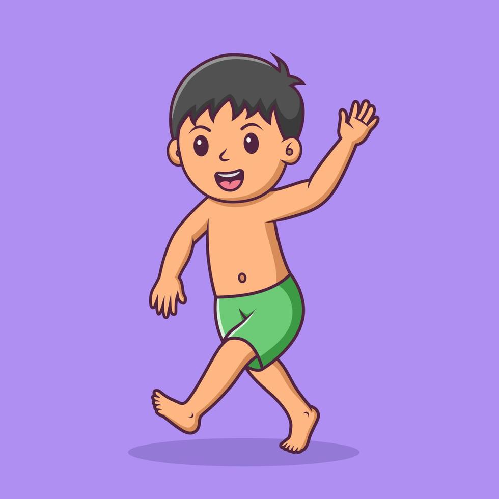 lindo chico de dibujos animados en trajes de baño, chico de dibujos animados en vacaciones de verano, ilustración de dibujos animados vectoriales vector