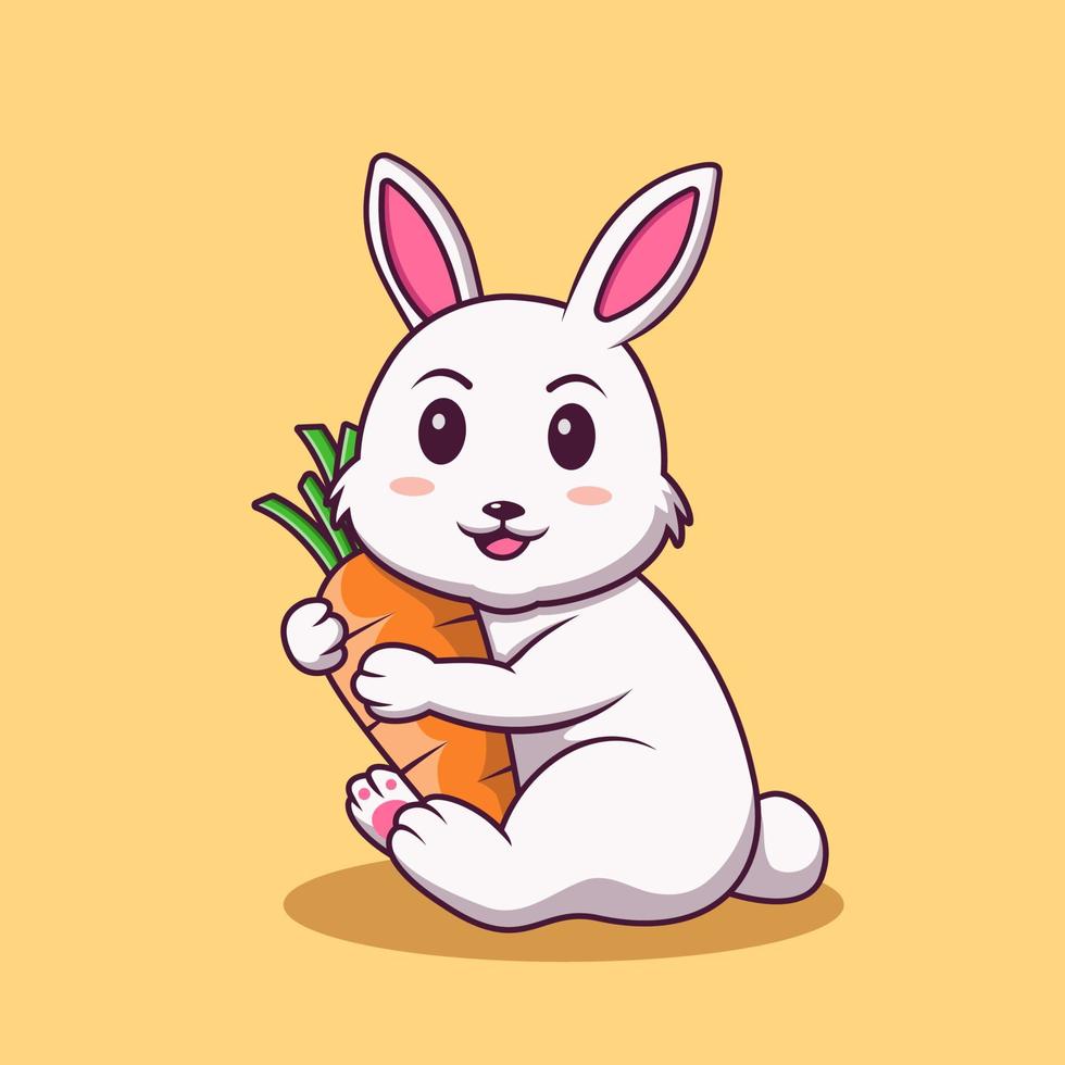 Cute bunny cartoon holding carrot, Cartoon rabbit in summer holiday, vector cartoon illustration