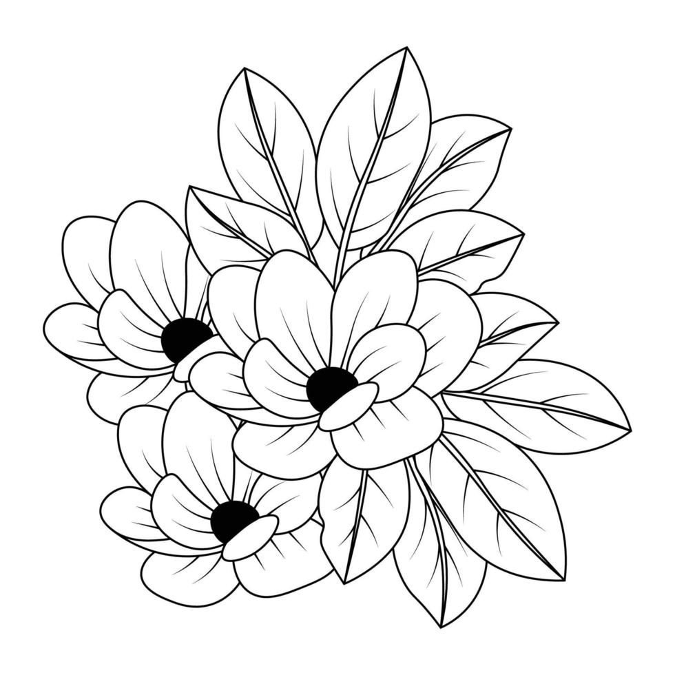 diseño de esquema de ilustración de página para colorear de flor natural en blanco y negro para niños vector