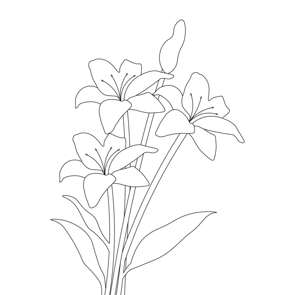 black and white coloring page illustration line drawing flower for kids element graphic vector