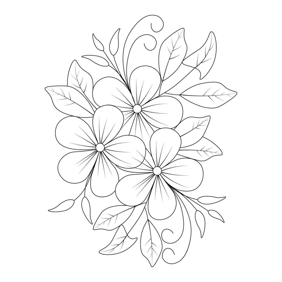 flower with leaves coloring page pencil of vector graphic elements outline