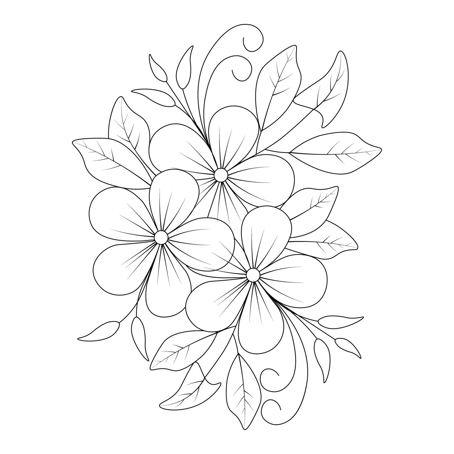 flower with leaves coloring page pencil of vector graphic elements