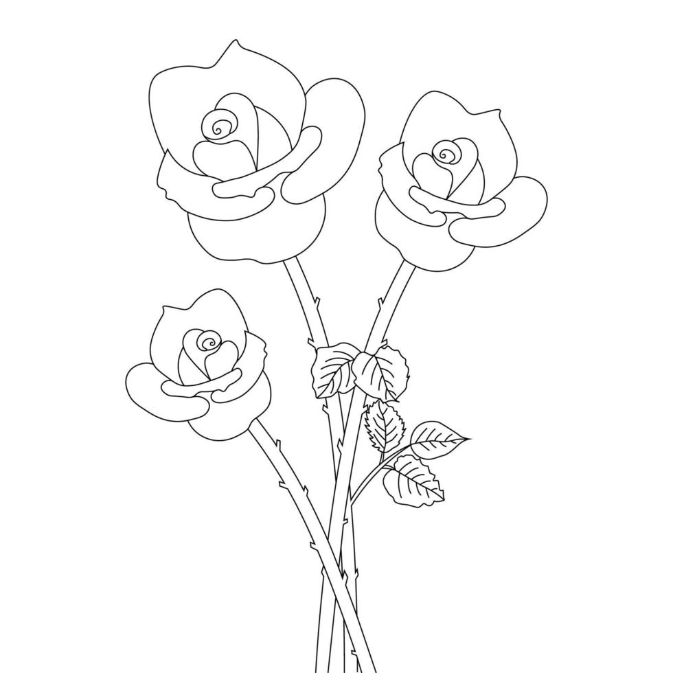 rose flower continuous line illustration artwork on black and white background vector