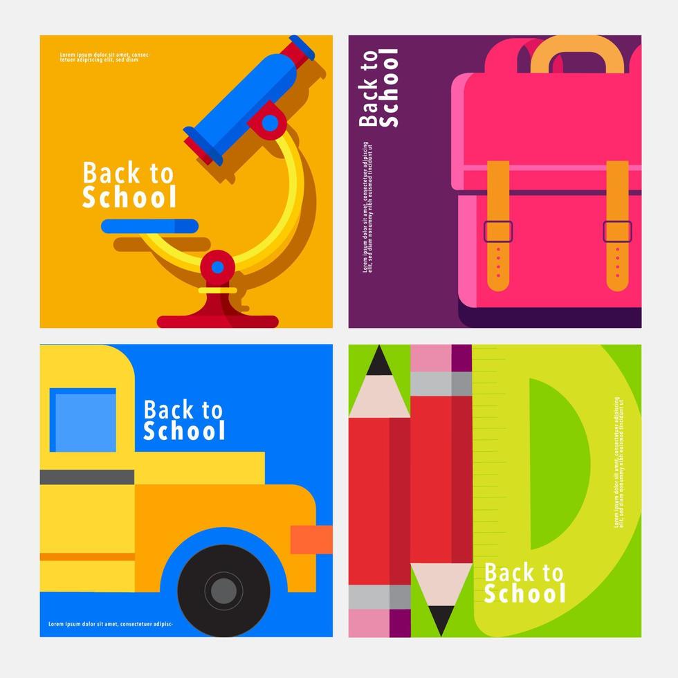 back to school, square template banner, concept vector illustration