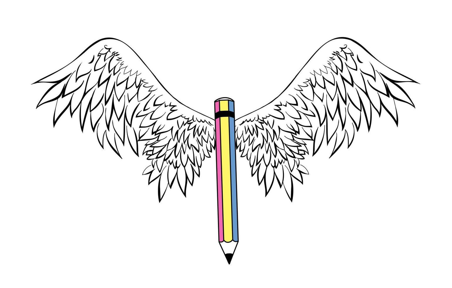 Pencil with wings. Template for logos, labels and emblems in outline style with pencil and wings. vector