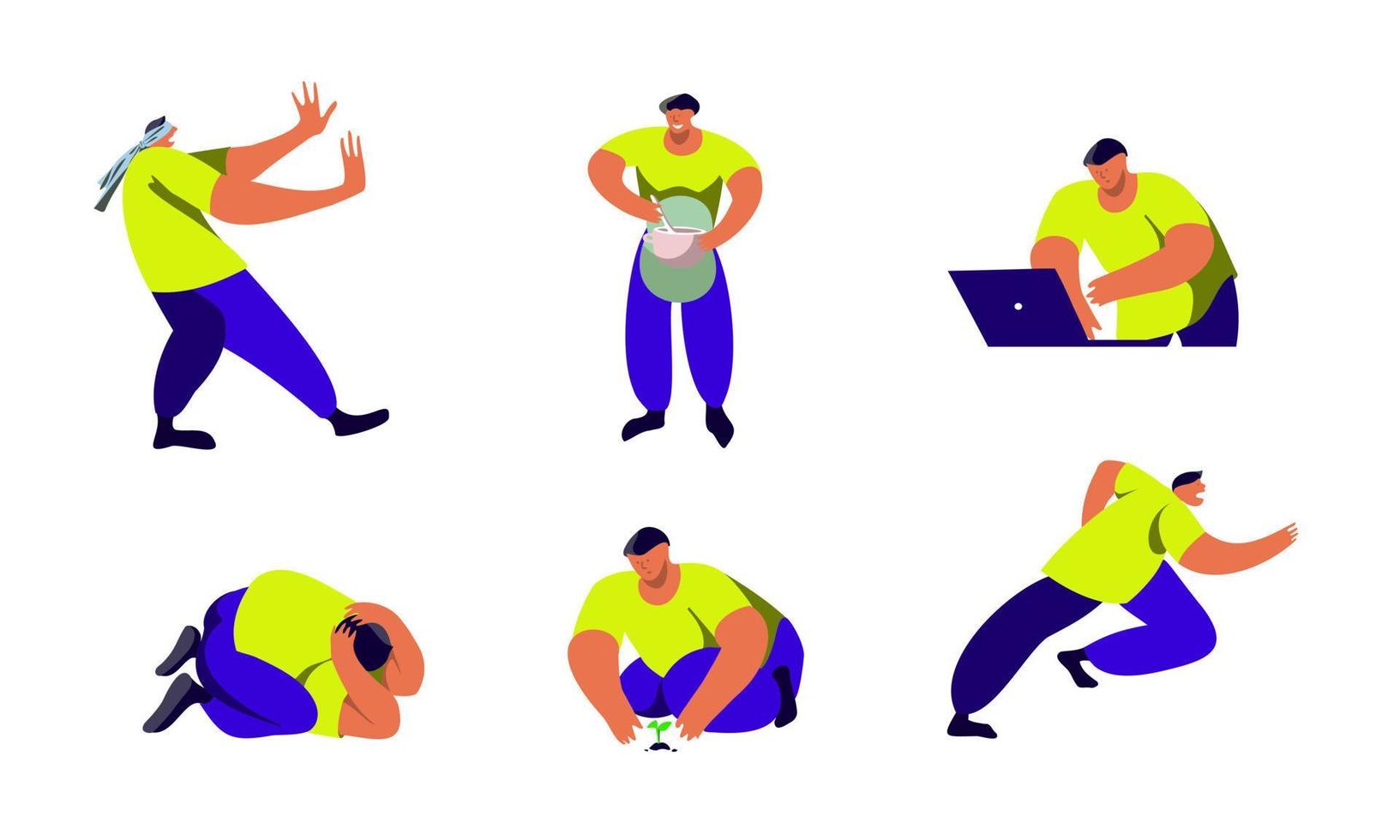 Men in different activities at home and on the street vector