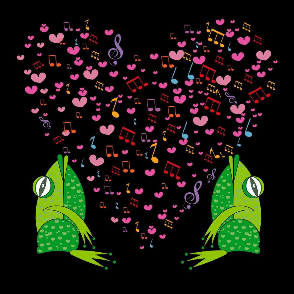 TTwo Cartoon frogs on a background of heart vector