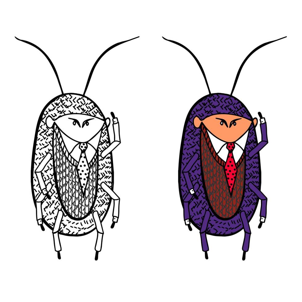 Cockroach in a good suit. Cockroach infestation urban and health control cockroach. vector