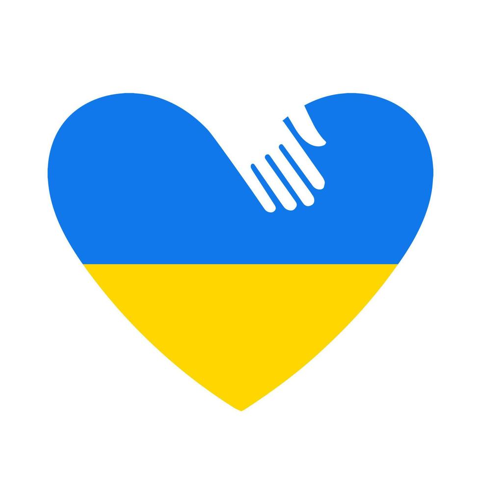 la mano sostiene el corazón con los colores de la bandera ucraniana. asistencia a ucrania. vector