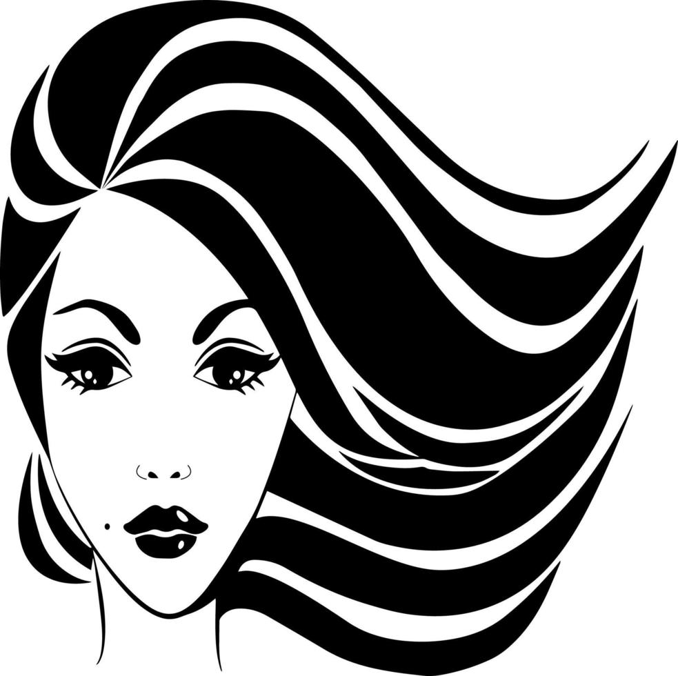 Illustration of a female face. Vector graphics. A beautiful girl. Logo. Icon.