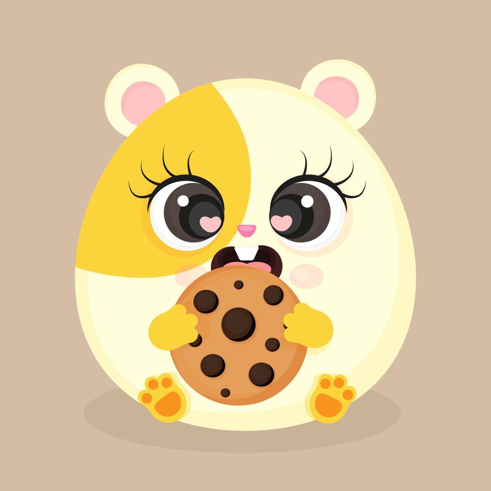 lindo conejillo de indias comiendo galletas, patrón estilizado de estilo plano, mascota, web, impresión textil, postal o embalaje, ilustración vectorial. vector