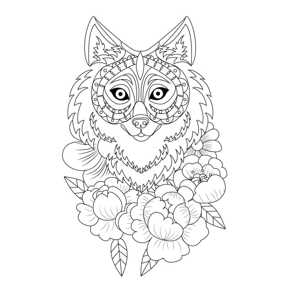 Coloring book wolf, for coloring page, engraving, tattoo, print on textiles, t-shirt or logo, vector illustration
