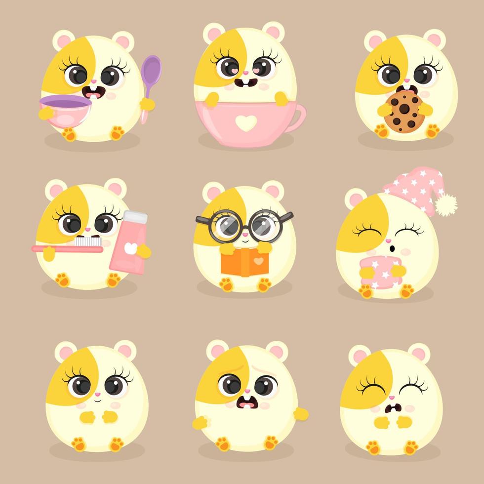 Set of Cute guinea pig with different emotions stylized as flat illustration, pet, web, textile print,postcard or packaging, vector illustration.
