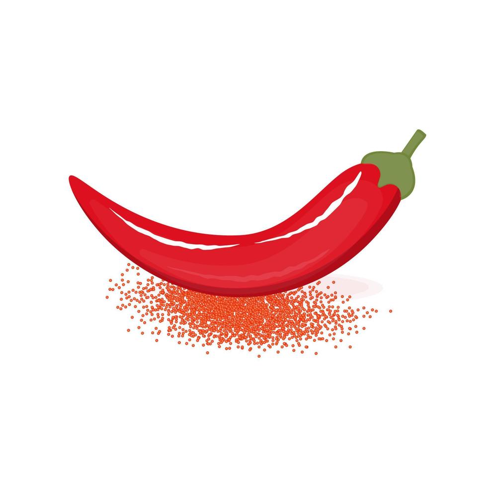 Red hot pepper and paprika isolated on white background, vector illustration of fresh vegetables and spicy seasonings in cartoon flat style.