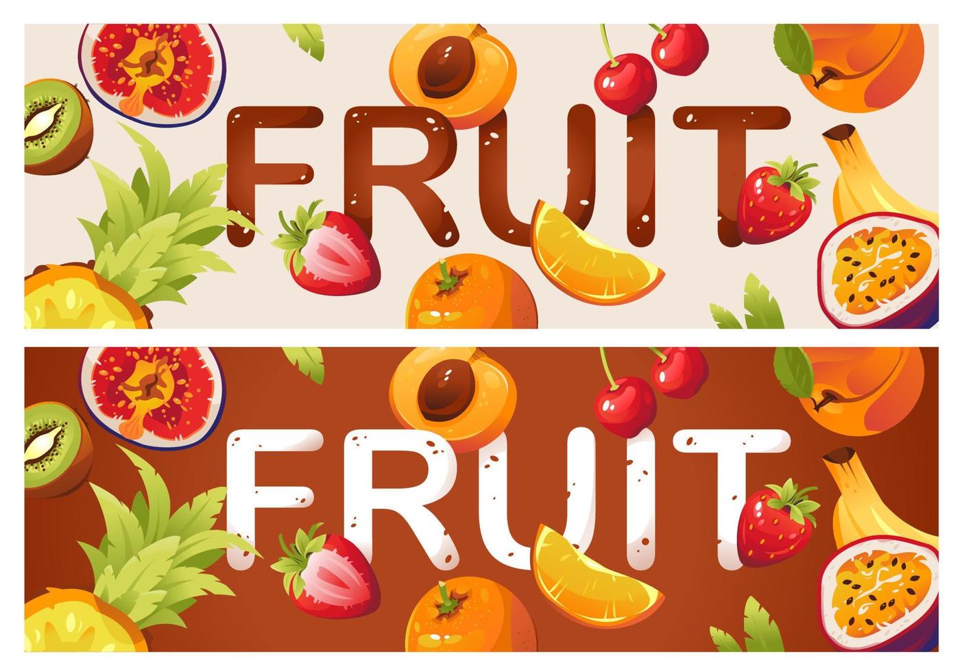 Fresh fruits and berries banners. Vector illustration with tropical summer fruits.