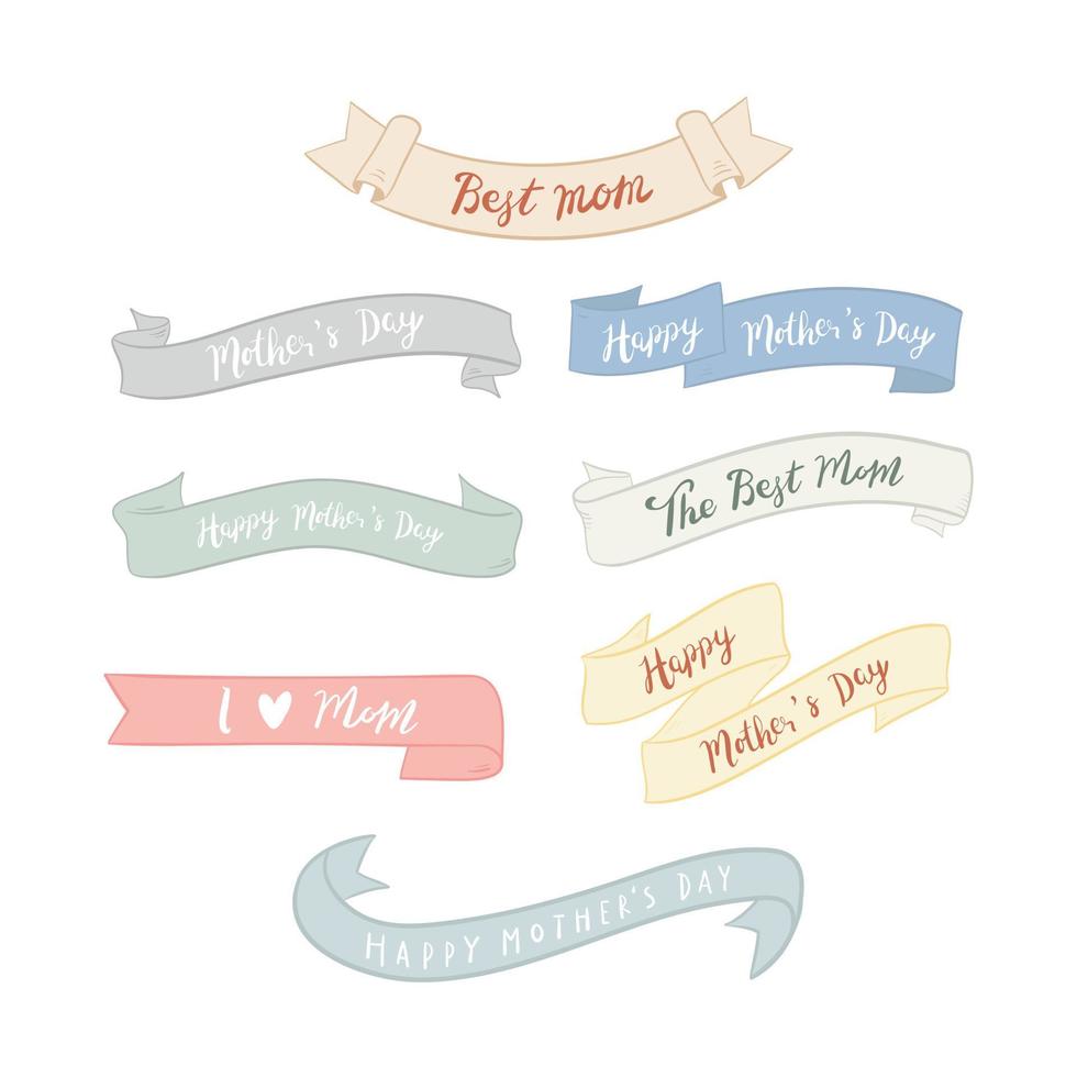 Mother's day pastel element set. Illustration of ribbon set. vector