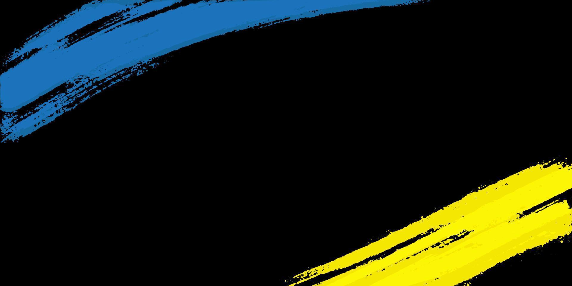 Banner flag of Ukraine drawn with brush. Paint splash on black background. Vector illustration isolated.