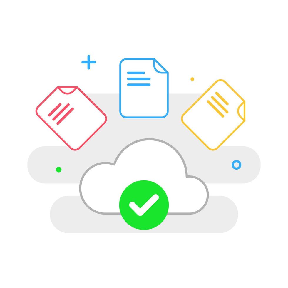 carga exitosa, su archivo se guarda en el concepto de almacenamiento en la nube ilustración diseño plano vector eps10. elemento gráfico moderno para página de destino, interfaz de usuario de estado vacío, infografía, icono