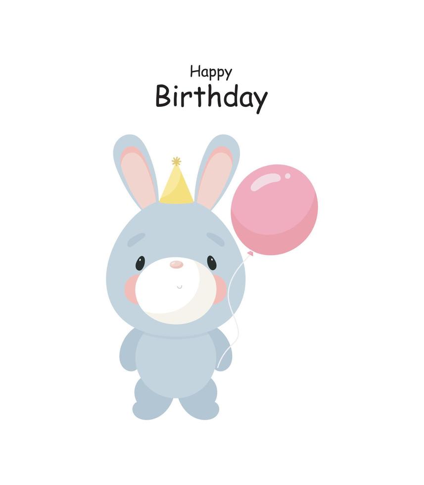 Cute Rabbit with balloon. Cartoon style. Vector illustration. For card, posters, banners, children books, printing on the pack, printing on clothes, fabric, wallpaper, textile or dishes.