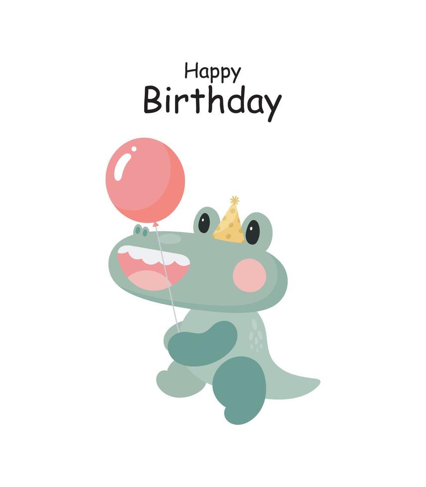 Crocodile with balloon. Cartoon style. Vector illustration. For card, posters, banners, children books, printing on the pack, printing on clothes, fabric, wallpaper, textile or dishes.