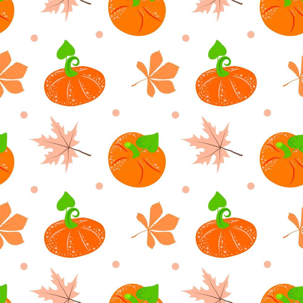 Seamless pattern of pumpkin and autumn leaves. Bright orange vegetables. Flat style vector. Autumn. Pumpkins. Thanksgiving. Suitable for textiles and packaging vector
