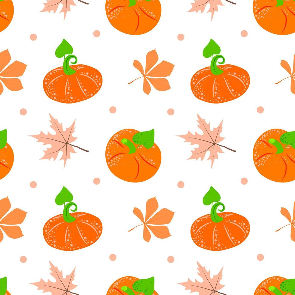 Seamless pattern of pumpkin and autumn leaves. Bright orange vegetables. Flat style vector. Autumn. Pumpkins. Thanksgiving. Suitable for textiles and packaging vector