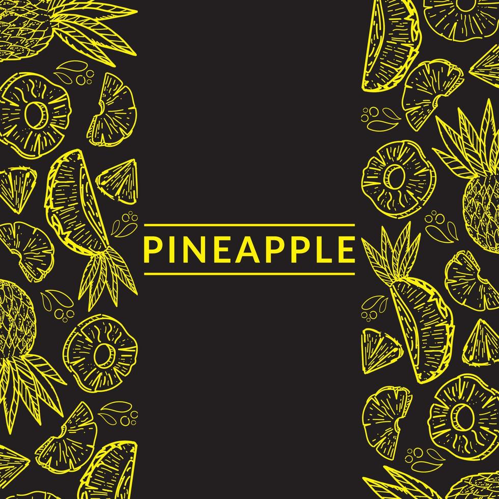 Banner with pineapples on black background. A great design for advertising the exotic fruit market, a business for grocery stores. Hand-drawn elements in a flat style. Corporate style for drinks vector