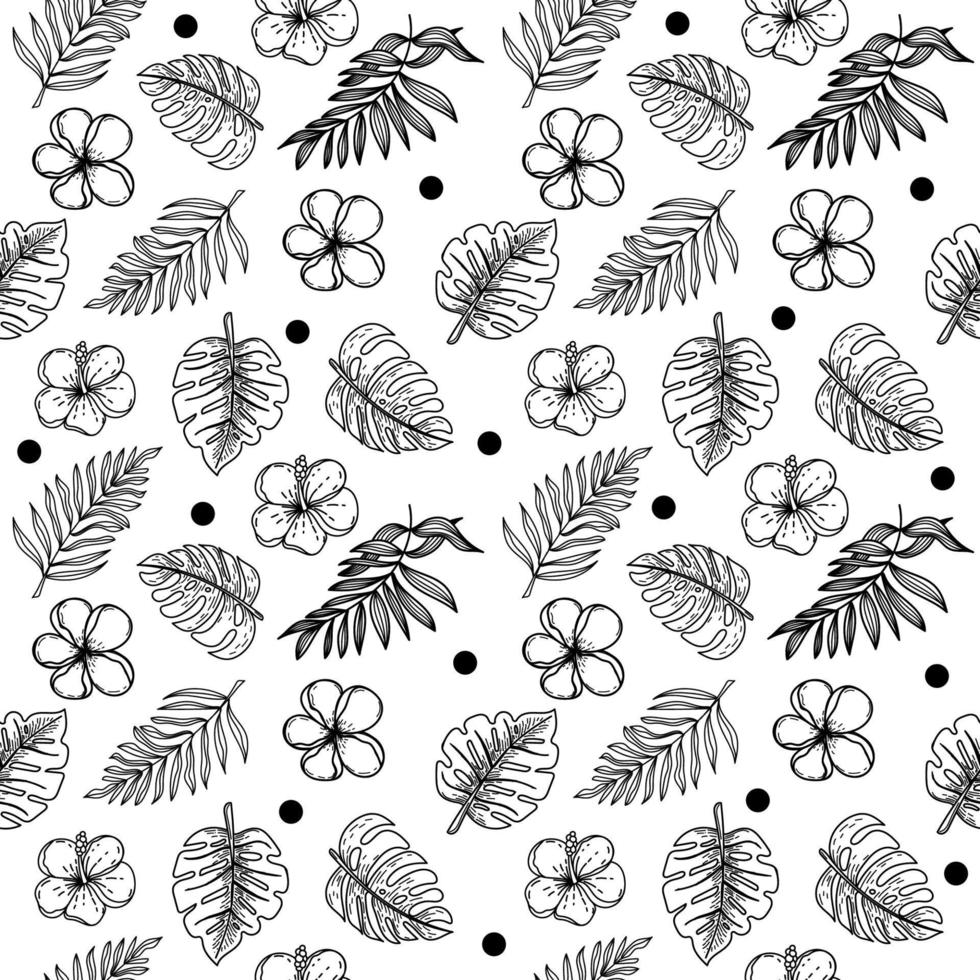 Seamless pattern of abstract tropical elements handdrawn in sketch style  Monochrome with red spots Bright strelitia flowers palm leaves and  foliage Tropics Summer Strelicia Isolated vector 7523601 Vector Art at  Vecteezy
