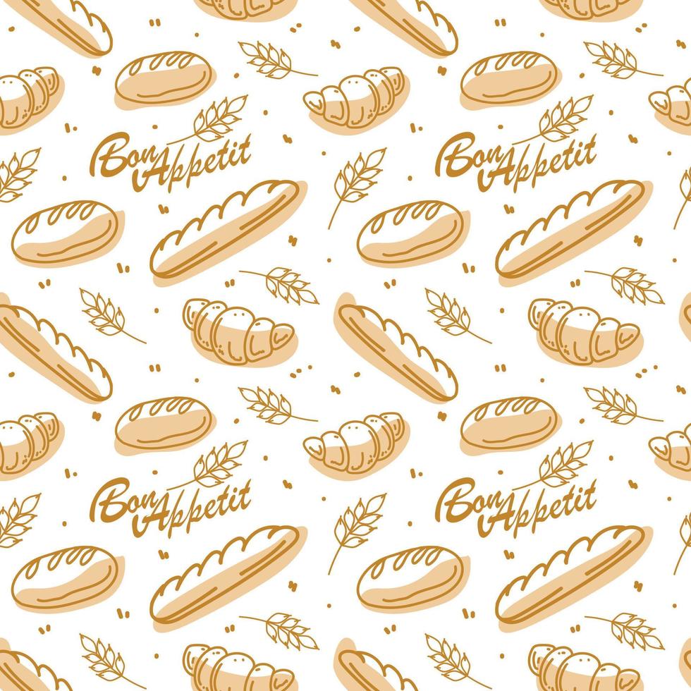 Seamless sweet baking pattern. Hand-drawn doughnut, bagel, and pie. Chocolate desserts. Vector in cartoon style. Bakery products
