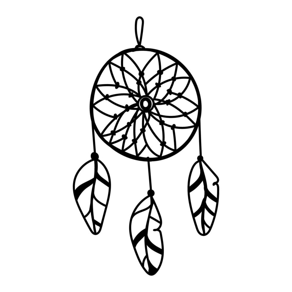 Dreamcatcher, hand-drawn doodle art. Dreamcatcher. Dreamcatcher on white background. Dreams. Zentangle art. Boho style. Exquisite graphic design vector