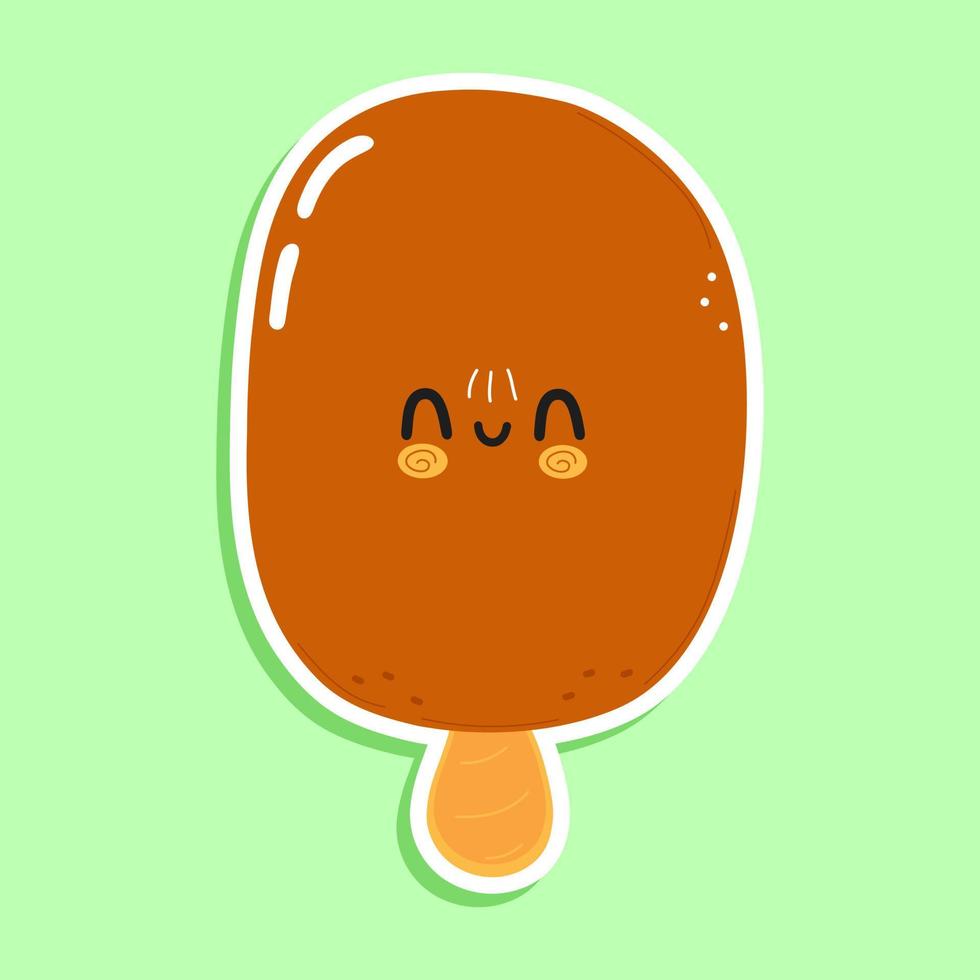 lindo y divertido personaje de pegatina de helado. icono de ilustración de personaje kawaii de dibujos animados dibujados a mano vectorial. aislado sobre fondo blanco. concepto de personaje de helado vector