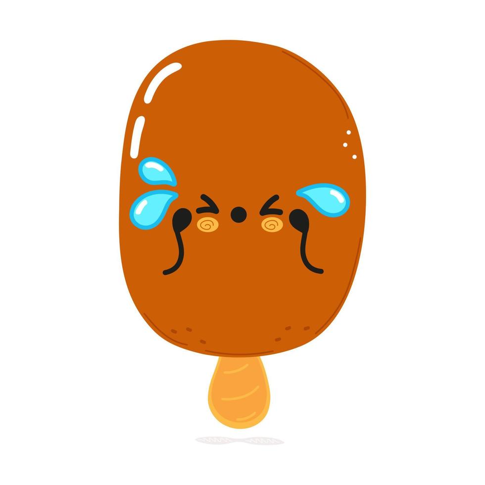 lindo personaje de helado triste. icono de ilustración de personaje kawaii de dibujos animados dibujados a mano vectorial. aislado sobre fondo blanco. triste concepto de personaje de helado vector