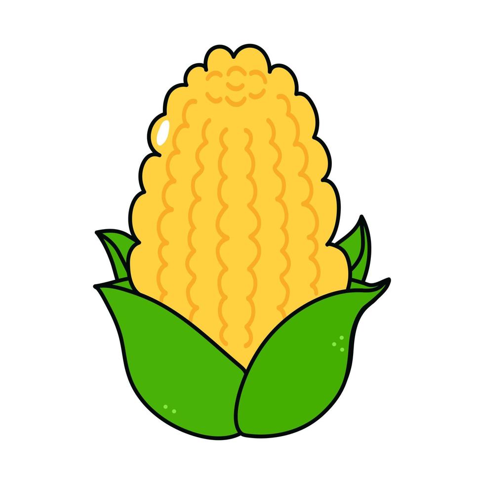 lindo personaje de maíz divertido. vector dibujado a mano dibujos animados tradicionales vintage, retro, icono de ilustración de carácter kawaii. aislado sobre fondo blanco. caracter de maiz