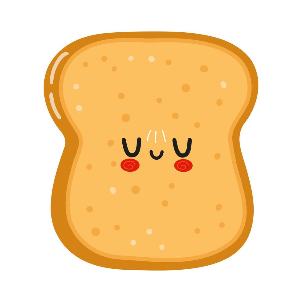 lindo y divertido personaje de pan tostado en rodajas. icono de ilustración de personaje kawaii de dibujos animados dibujados a mano vectorial. aislado sobre fondo blanco. concepto de personaje de pan tostado en rodajas vector