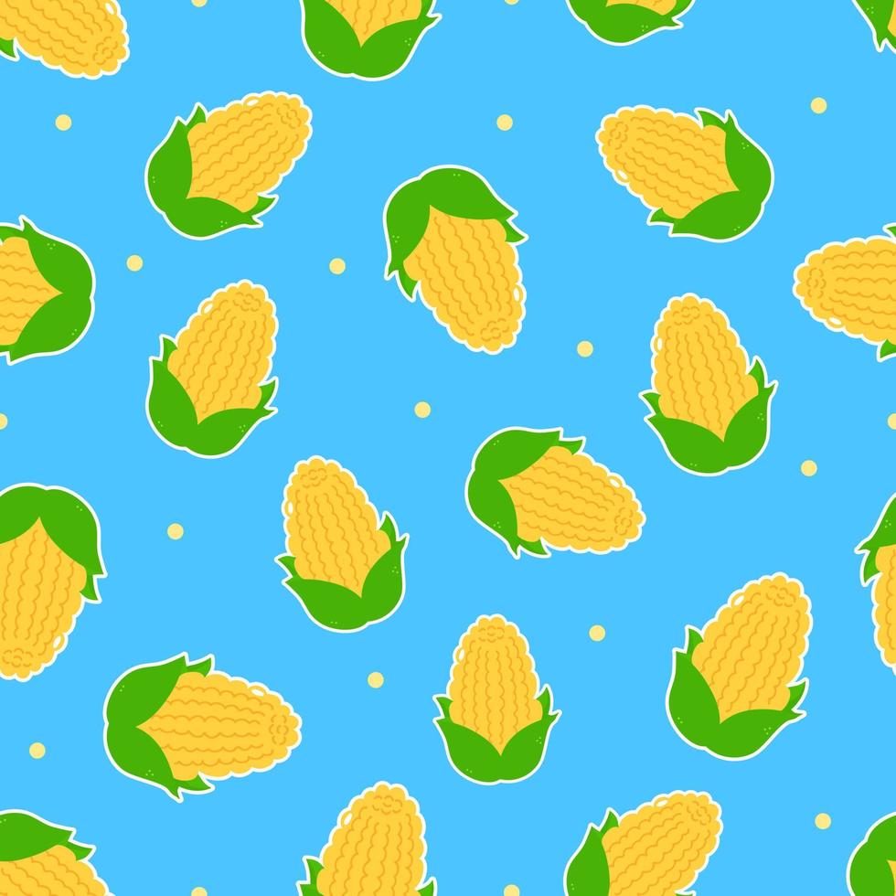 Cute funny corn concept blue seamless pattern. Vector hand drawn cartoon kawaii character illustration icon. Cute kawaii corn cartoon seamless pattern concept