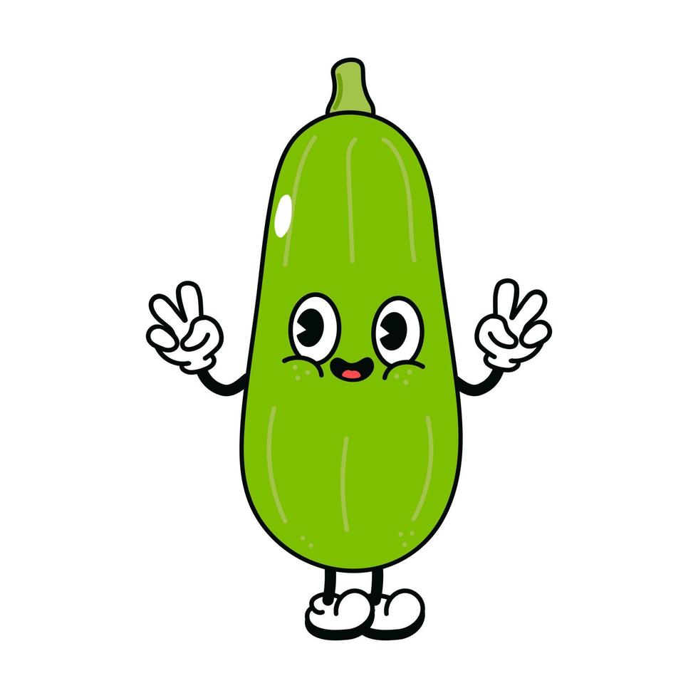 Cute funny vegetable marrow waving hand character. Vector hand drawn traditional cartoon vintage, retro, kawaii character illustration icon. Isolated on white background. Vegetable marrow character