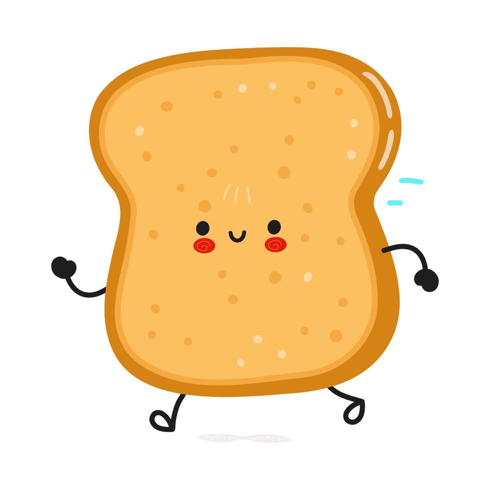 lindo y divertido pan tostado en rodajas. icono de ilustración de personaje kawaii de dibujos animados dibujados a mano vectorial. aislado sobre fondo blanco. ejecutar el concepto de pan tostado en rodajas vector