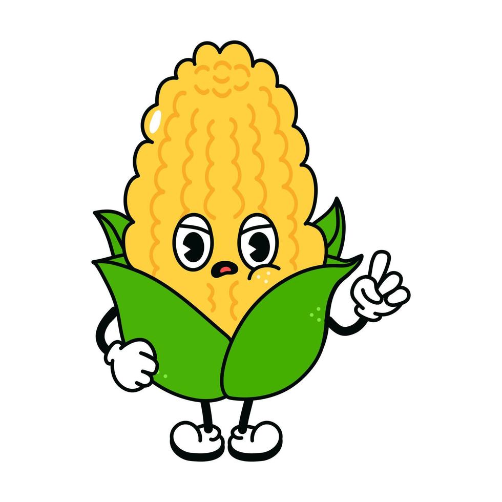 Cute angry sad corn character. Vector hand drawn traditional cartoon vintage, retro, kawaii character illustration. Isolated on white background. Angry corn character concept