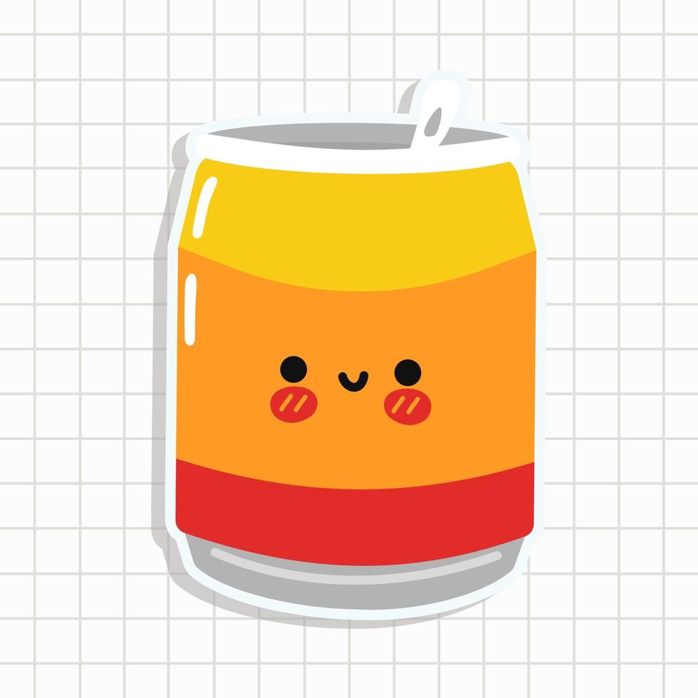 Cute funny can of soda sticker character. Vector hand drawn cartoon kawaii character illustration icon. Isolated on white background. can of soda character concept