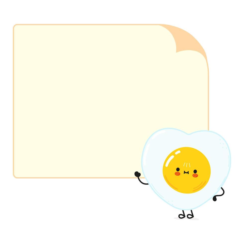 Cute funny fried egg character with speech bubble. Vector hand drawn cartoon kawaii character illustration icon. Isolated on white background. Fried egg character concept