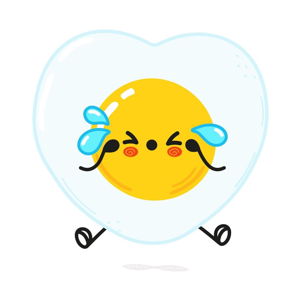 Cute sad fried egg character. Vector hand drawn cartoon kawaii character illustration icon. Isolated on white background. Sad fried egg character concept