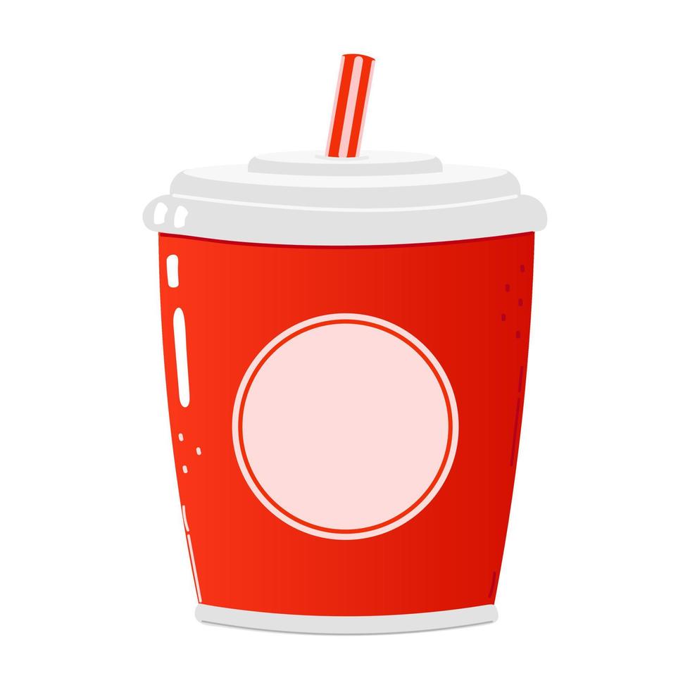 Cute funny red plastic cup cold drink cola and straw character. Vector hand drawn cartoon kawaii character illustration icon. Isolated on white background. Red plastic cup cold drink cola concept