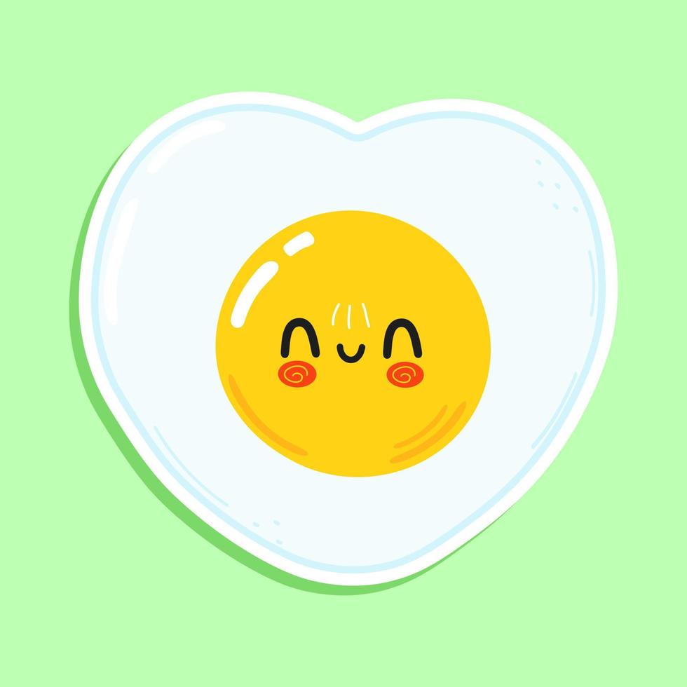 Cute funny fried egg sticker character. Vector hand drawn cartoon kawaii character illustration icon. Isolated on white background. Fried egg character concept