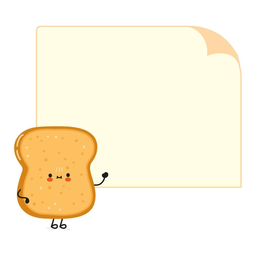 Cute funny sliced toast bread character with speech bubble. Vector hand drawn cartoon kawaii character illustration icon. Isolated on white background. Sliced toast bread character concept