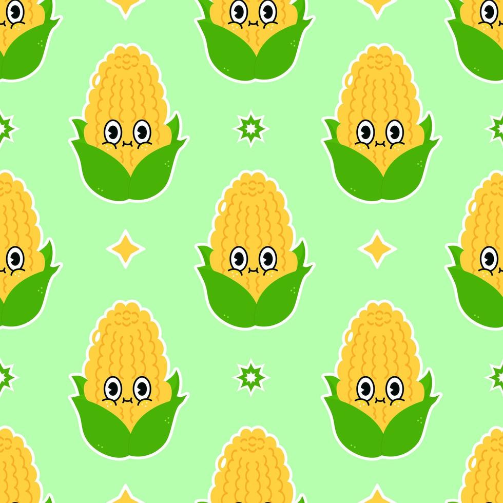 lindo concepto de maíz divertido de patrones sin fisuras. icono de ilustración de personaje kawaii de dibujos animados dibujados a mano vectorial. lindo, kawaii, maíz, caricatura, seamless, patrón, concepto vector