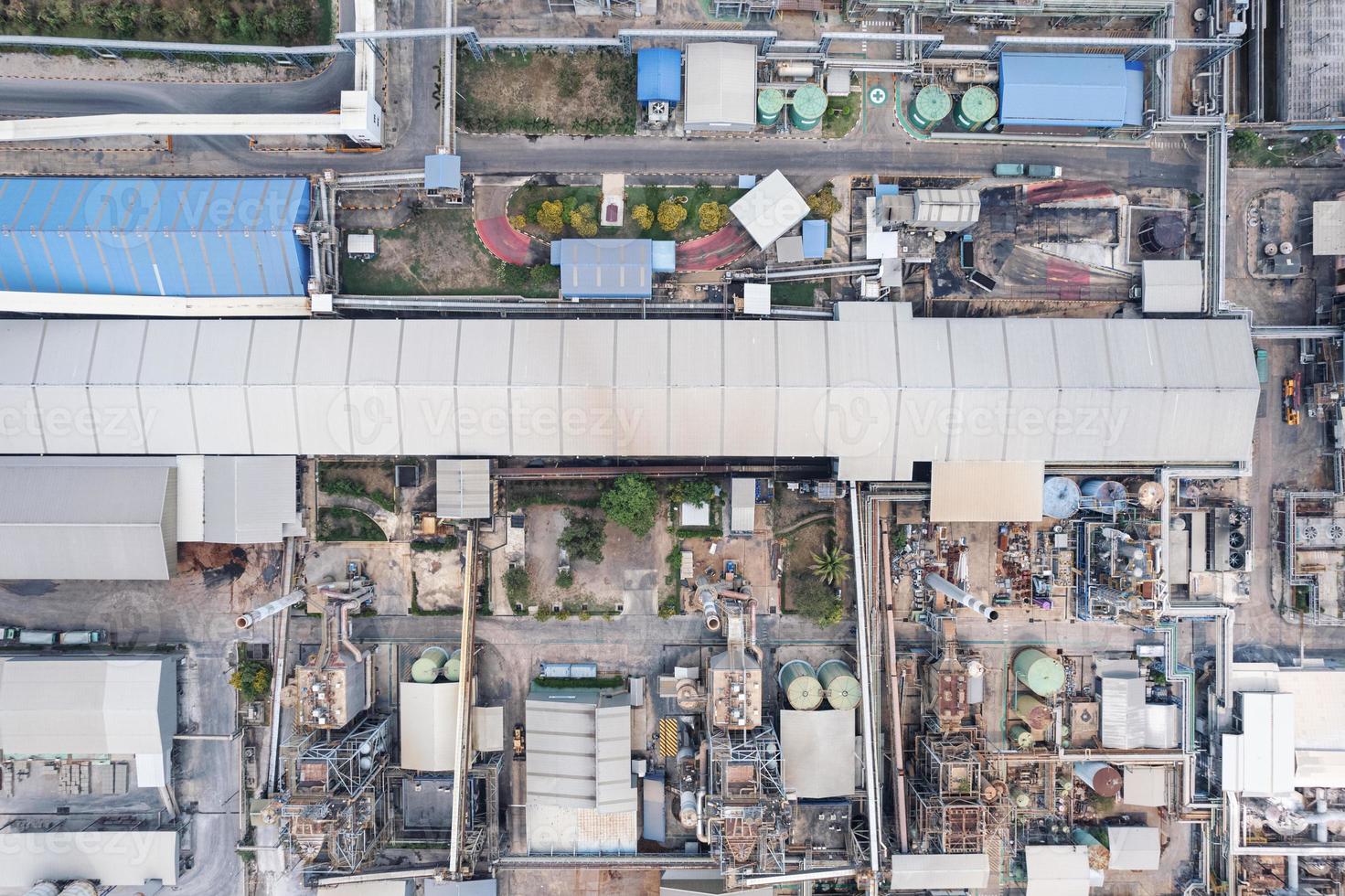 Aerial view of building infrastucture of industry power plant, smart chamical, gas and oil refinery pipeline warehouse photo