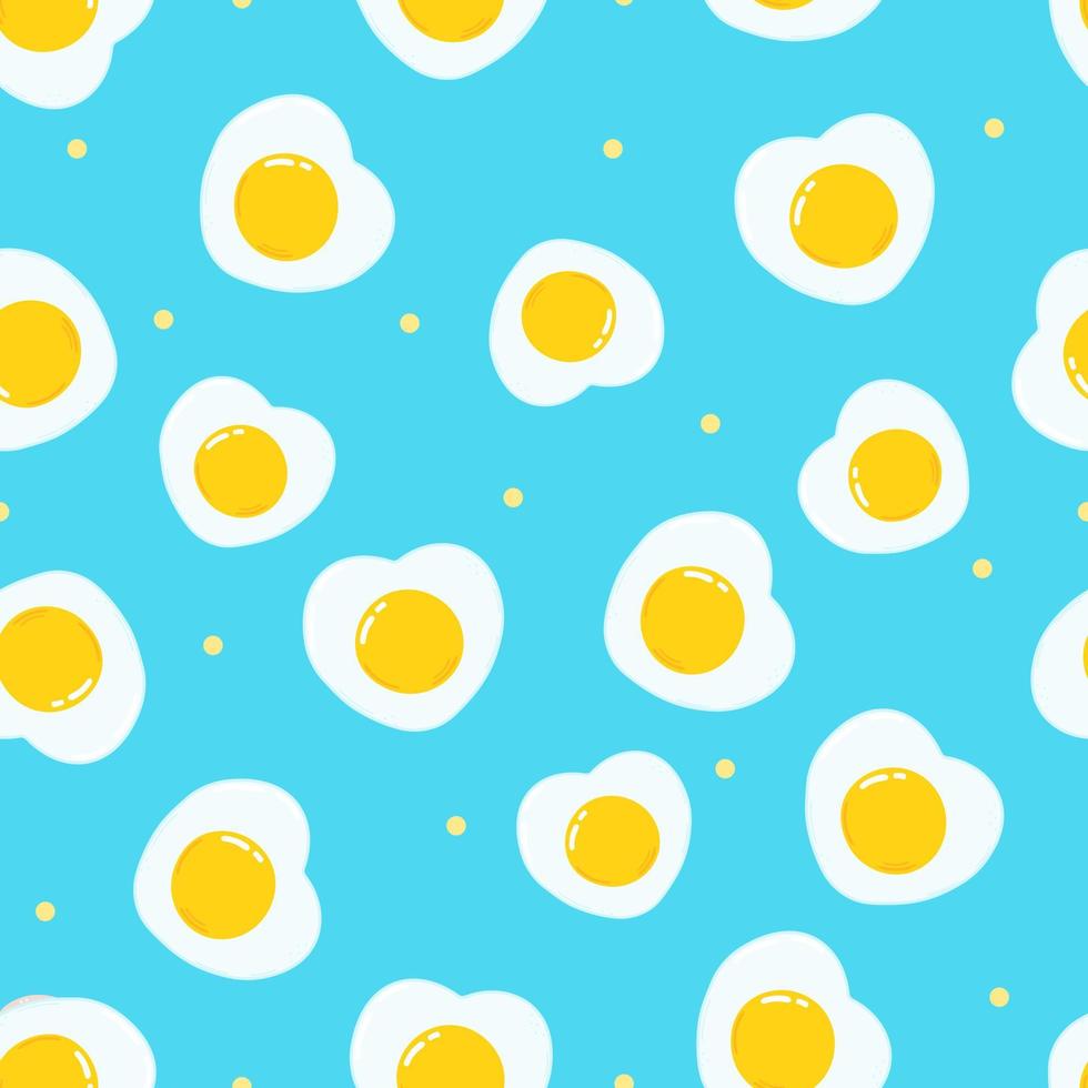 Cute funny fried egg blue pattern character. Vector hand drawn cartoon kawaii character illustration icon. Fried egg character concept